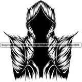 Grim Reaper Cloak Cape Hood Robe Vector Design Element Skeleton Death Horror Dead Evil Dark Spooky Fear Skull Scary Ghost Scythe Sickle Cemetery Gothic Hell Demon Creepy Clipart SVG