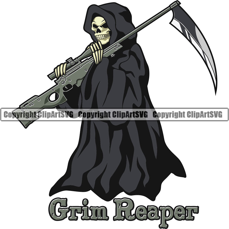 Grim Reaper Quote Skull Skeleton Color Design Element White Background Death Horror Dead Evil Dark Spooky Fear Skull Scary Ghost Scythe Sickle Cemetery Gothic Hell Demon Creepy Clipart SVG
