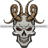 Silver Color Skull Skeleton Head Red Eyes Angry Face With Horns Design Element Grim Reaper Skeleton Death Horror Dead Evil Dark Spooky Fear Skull Scary Ghost Scythe Sickle Cemetery Gothic Hell Demon Creepy Clipart SVG
