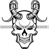 Skull Skeleton Head Angry Face With Horns Design Element White Artwork Grim Reaper Skeleton Death Horror Dead Evil Dark Spooky Fear Skull Scary Ghost Scythe Sickle Cemetery Gothic Hell Demon Creepy Clipart SVG