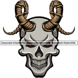 Skull Skeleton Head With Horns Color Design Element Red Eyes White Background Grim Reaper Skeleton Death Horror Dead Evil Dark Spooky Fear Skull Scary Ghost Scythe Sickle Cemetery Gothic Hell Demon Creepy Clipart SVG