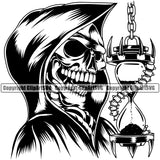 Skull Skeleton Holding Glass Design Element Black And White Grim Reaper Skeleton Death Horror Dead Evil Dark Spooky Fear Skull Scary Ghost Scythe Sickle Cemetery Gothic Hell Demon Creepy Clipart SVG