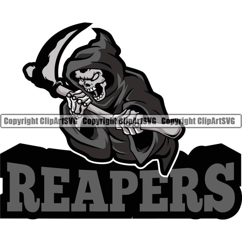 Reapers Quote Skull Skeleton Grim Reaper Holding Angry Face Design Element White Background Skeleton Death Horror Dead Evil Dark Spooky Fear Skull Scary Ghost Scythe Sickle Cemetery Gothic Hell Demon Creepy Clipart SVG