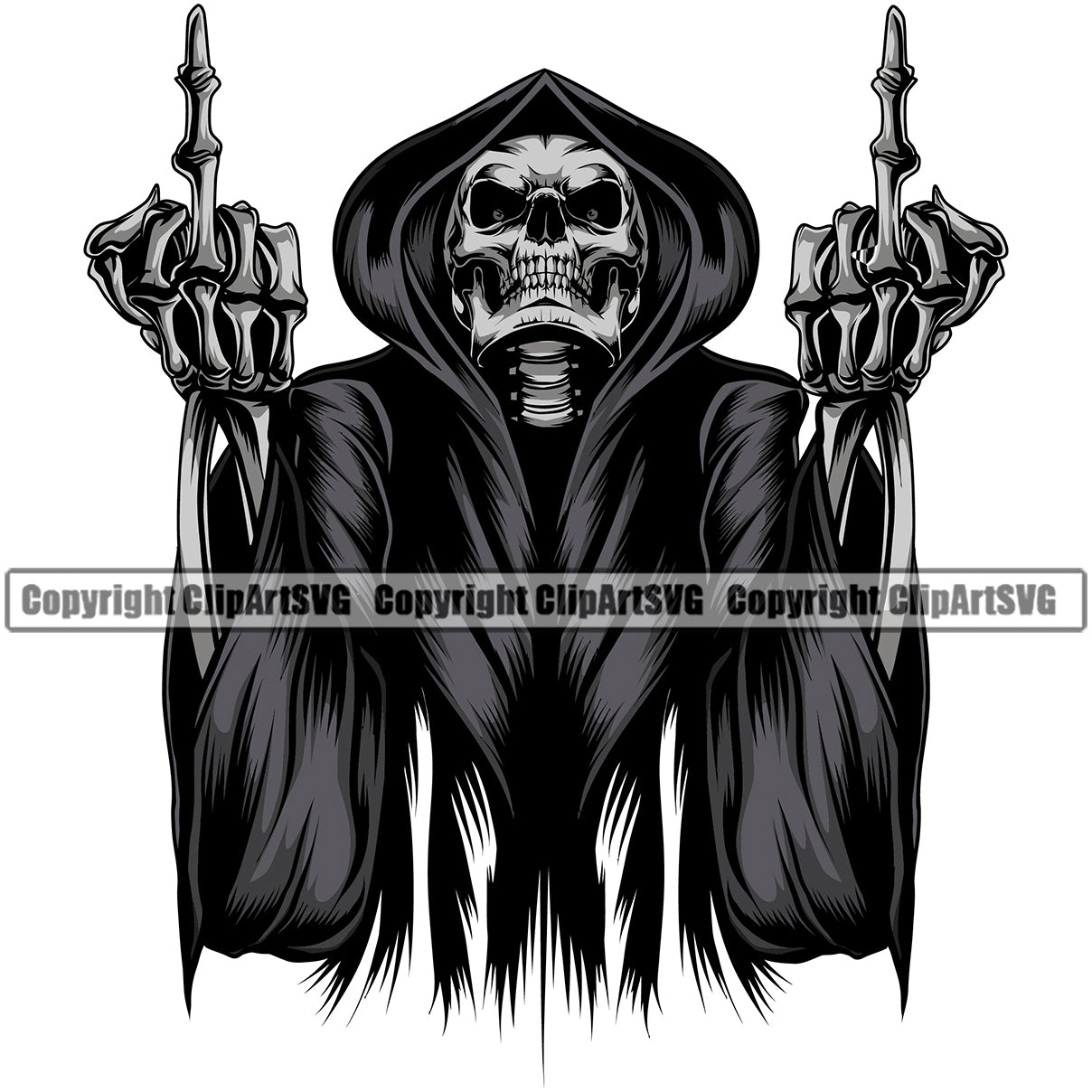 Grim Reaper Skull Skeleton Middle Finger Hand Sign Design Element Angry ...