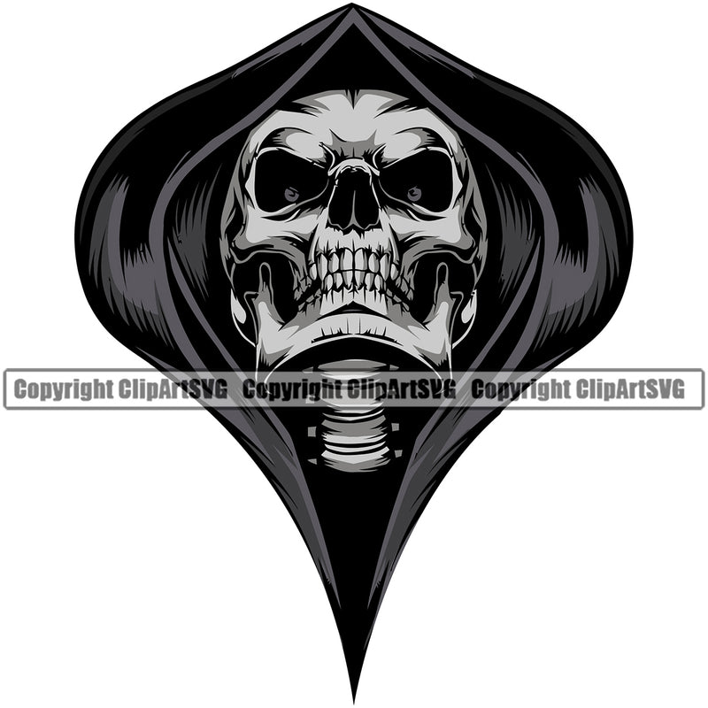 Skull Skeleton Silver Color Head Design Element Grim Reaper White Background Skeleton Death Horror Dead Evil Dark Spooky Fear Skull Scary Ghost Scythe Sickle Cemetery Gothic Hell Demon Creepy Clipart SVG