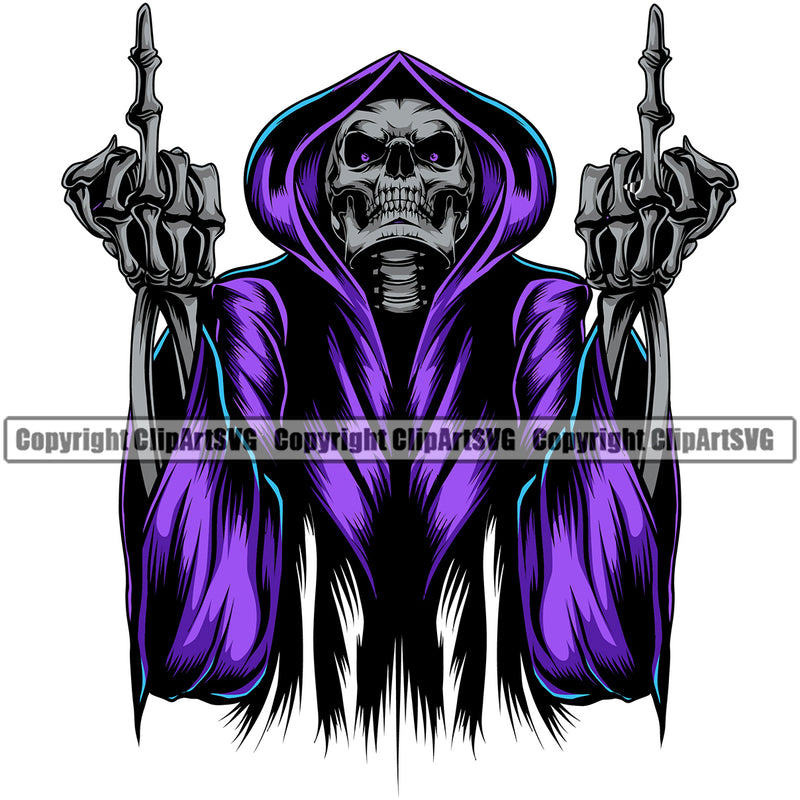 Skull Skeleton Showing Middle Finger Hand Sign Design Element Color Face Grim Reaper Skeleton Death Horror Dead Evil Dark Spooky Fear Skull Scary Ghost Scythe Sickle Cemetery Gothic Hell Demon Creepy Clipart SVG