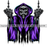 Skull Skeleton Showing Middle Finger Hand Sign Design Element Color Face Grim Reaper Skeleton Death Horror Dead Evil Dark Spooky Fear Skull Scary Ghost Scythe Sickle Cemetery Gothic Hell Demon Creepy Clipart SVG