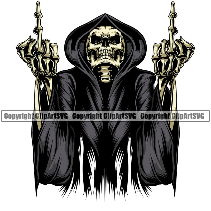 Skull Skeleton Show Middle Finger Hand Sign Yellow Color Design Element Grim Reaper Skeleton Death Horror Dead Evil Dark Spooky Fear Skull Scary Ghost Scythe Sickle Cemetery Gothic Hell Demon Creepy Clipart SVG