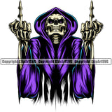 Skull Skeleton Blue Color Design Element Middle Finger Hand Sign Grim Reaper Skeleton Death Horror Dead Evil Dark Spooky Fear Skull Scary Ghost Scythe Sickle Cemetery Gothic Hell Demon Creepy Clipart SVG