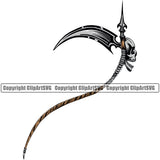 Black And White Single Grim Reaper Design Element White Background Skeleton Death Horror Dead Evil Dark Spooky Fear Skull Scary Ghost Scythe Sickle Cemetery Gothic Hell Demon Creepy Clipart SVG