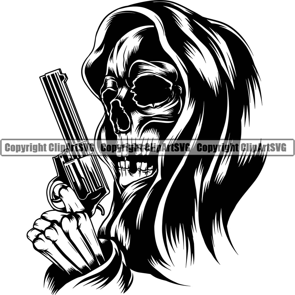 Skeleton Hand Holding Gun Drawing