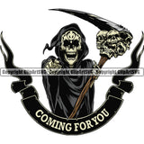 Coming For Your Quote Skull Skeleton Holing Grim Reaper Color Design Element Skeleton Death Horror Dead Evil Dark Spooky Fear Skull Scary Ghost Scythe Sickle Cemetery Gothic Hell Demon Creepy Clipart SVG