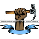 Construction Handyman Worker Holding Hammer African American Black Hand Design Element Work Service Repair Home House Job Renovation Contractor Repairman Tech Company Art Logo Clipart SVG