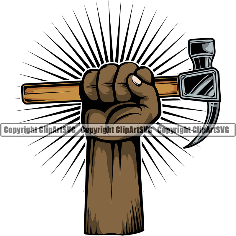 Construction Handyman Worker Holding Hammer Background Sun Rib Vector Design Element Work Service Repair Home House Job Renovation Contractor Repairman Tech Company Art Logo Clipart SVG