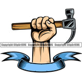 Construction Handyman Worker American White Hand Holding Hammer White Background Work Service Repair Home House Job Renovation Contractor Repairman Tech Company Art Logo Clipart SVG