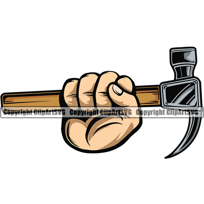 American White Hand Holding Hammer Construction Handyman Worker White Background Design Element Work Service Repair Home House Job Renovation Contractor Repairman Tech Company Art Logo Clipart SVG