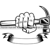 Black And White Color BW Construction Handyman Worker Holding Hammer Punch Design Element Work Service Repair Home House Job Renovation Contractor Repairman Tech Company Art Logo Clipart SVG