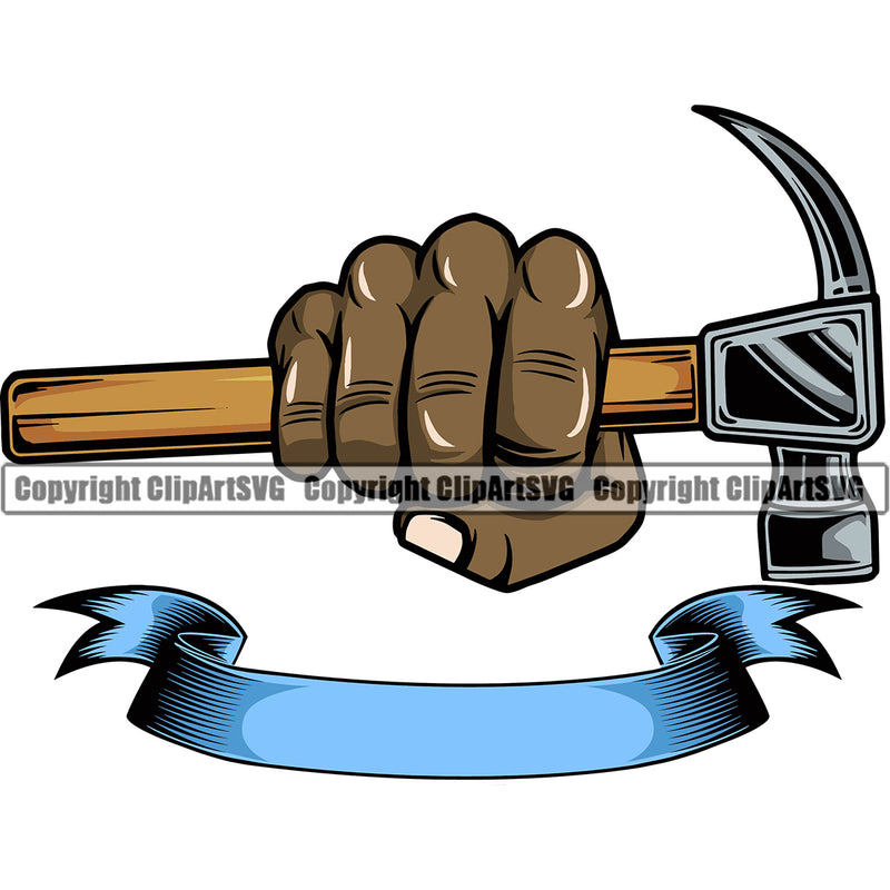 African Black Hand Holding Hammer Design Element Construction Handyman Worker White Background Work Service Repair Home House Job Renovation Contractor Repairman Tech Company Art Logo Clipart SVG