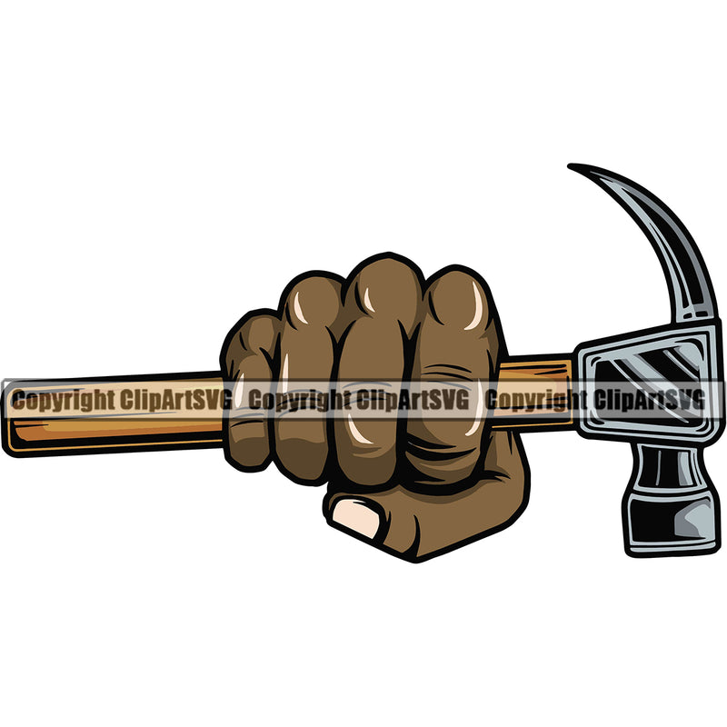 African Black Hand Holding Hammer Punch Design Element Construction Handyman Worker Work Service Repair Home House Job Renovation Contractor Repairman Tech Company Art Logo Clipart SVG