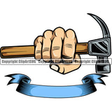 American White Hand Holding Hammer Construction Handyman Worker Punch Design Element White Background Work Service Repair Home House Job Renovation Contractor Repairman Tech Company Art Logo Clipart SVG