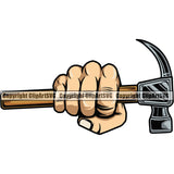 American Hand Holding Hammer Construction Handyman Worker Punch Design Element White Background Work Service Repair Home House Job Renovation Contractor Repairman Tech Company Art Logo Clipart SVG