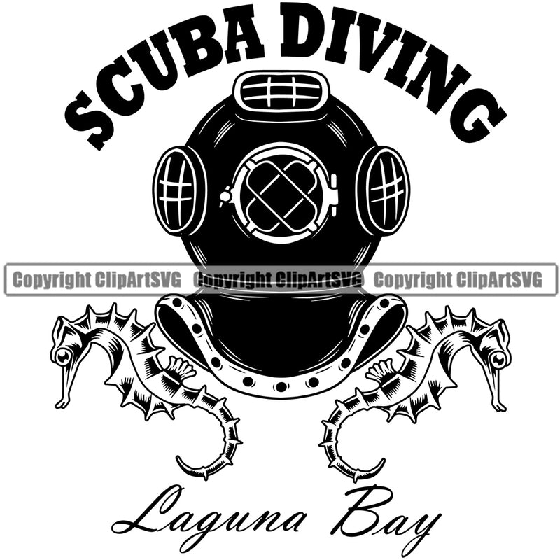 Scuba Diving Laguna Bay Quote Water Ocean Sea Helmet Seahorse Design Element White Background Nature Marine Reef Swim Snderwater Scuba Sport Dive Diver Snorkel Boat Fishing Fish Art Logo Clipart SVG