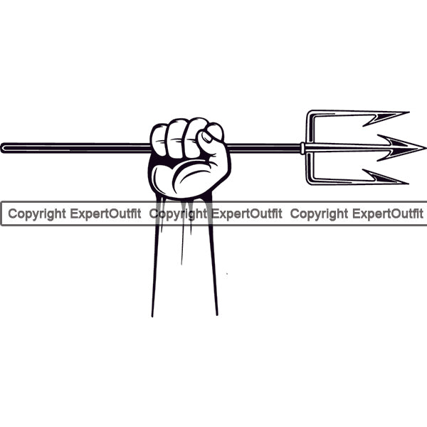 Hand Holding Pitch Fork Vector Art Work Design Element White Background Water Ocean Sea Nature Marine Reef Swim Scuba Sport Dive Diver Snorkel Boat Fishing Fish Art Logo Clipart SVG