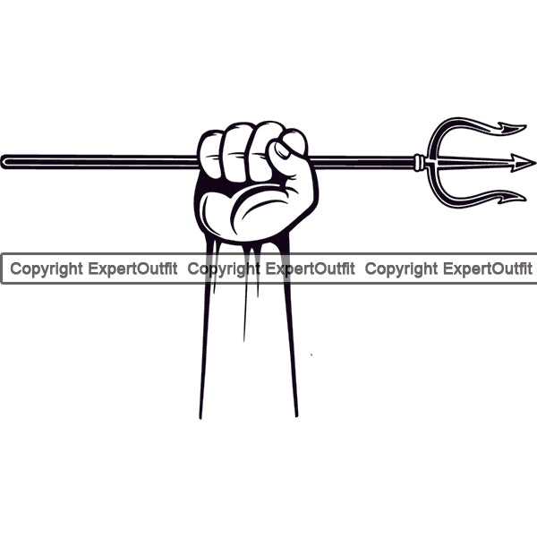 Hand Holding Pitch Fork Vector Art Work Design Element White Background Diving Water Ocean Sea Nature Marine Reef Swim Snderwater Scuba Sport Dive Diver Snorkel Boat Fishing Fish Art Logo Clipart SVG