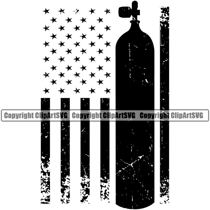 Scuba Diving Tank On USA Flag United State Design Element Water Ocean Sea Nature Marine Reef Swim Snderwater Scuba Sport Dive Diver Snorkel Boat Fishing Fish Art Logo Clipart SVG