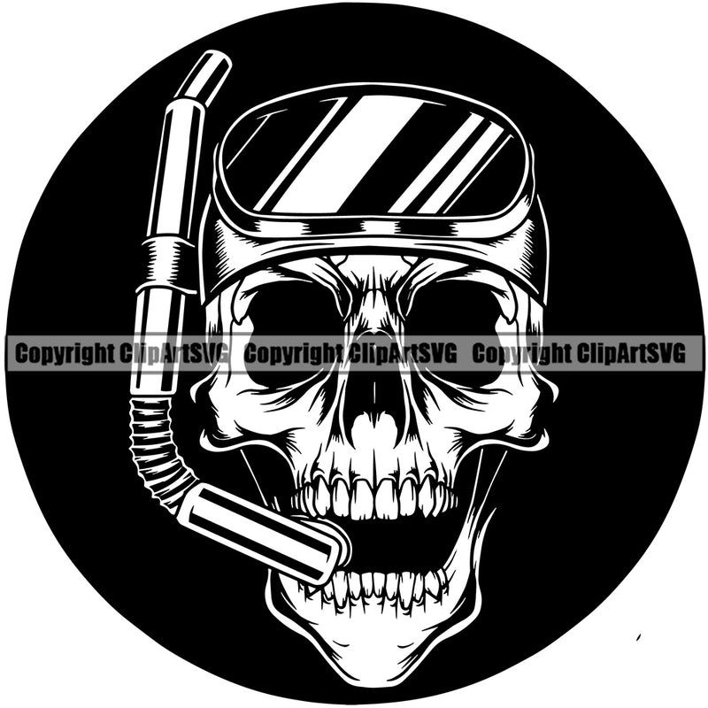 Skull Skeleton Head Snorkel Mask Logo Design Element Vector Diving Water Ocean Sea Nature Marine Reef Swim Snderwater Scuba Sport Dive Diver Snorkel Boat Fishing Fish Art Logo Clipart SVG