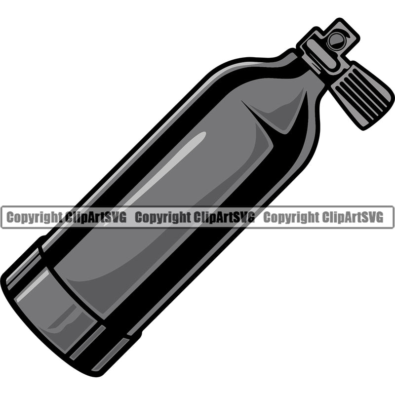 Diving Oxygen Tank Silver Color White Background Design Element Water Ocean Sea Nature Marine Reef Swim Snderwater Scuba Sport Dive Diver Snorkel Boat Fishing Fish Art Logo Clipart SVG