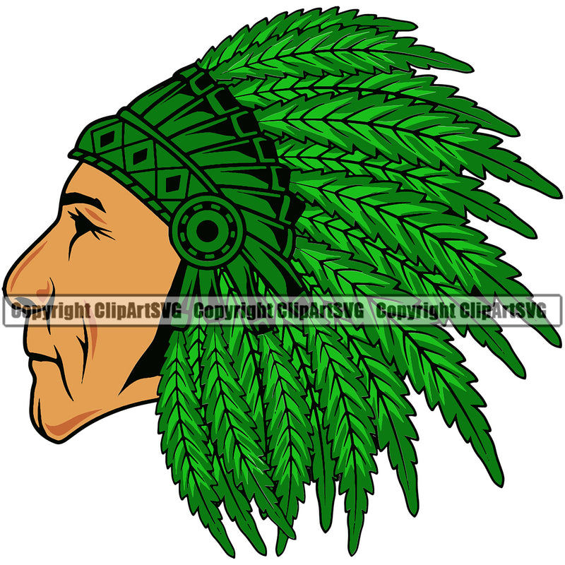 Hobby Indian Face Wearing Marijuana Leaves Color Design Element Green Color Legalize Pot Organic Leaf Medical Medicine Health Herb Plant Cannabis Hemp Drug Grass Weed THC Legal Art Logo Clipart SVG
