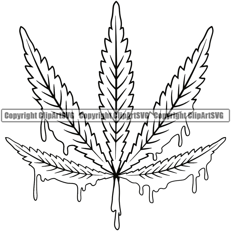Black And White Color Dripping BW Leaf Marijuana Legalize Pot Organic Leaf Medical Medicine Health Herb Plant Cannabis Hemp Drug Grass Weed THC Legal Art Logo Clipart SVG