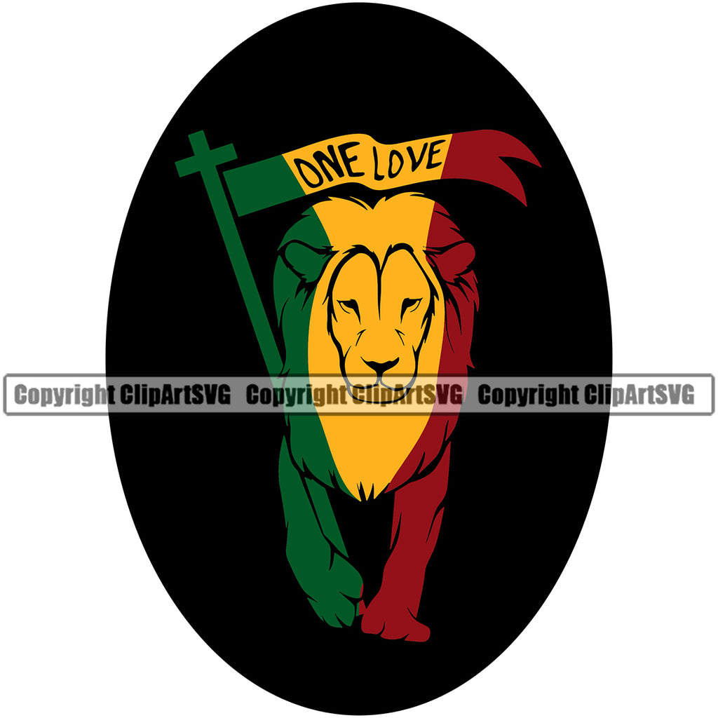 One Love Lion On Circle Color Design Element Marijuana Legalize Pot Organic Leaf Medical Medicine Health Herb Plant Cannabis Hemp Drug Grass Weed THC Legal Art Logo Clipart SVG