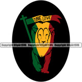 One Love Lion On Circle Color Design Element Marijuana Legalize Pot Organic Leaf Medical Medicine Health Herb Plant Cannabis Hemp Drug Grass Weed THC Legal Art Logo Clipart SVG