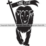 One Love Quote Flag Black And White Marijuana Legalize Pot Lion BW Organic Leaf Medical Medicine Health Herb Plant Cannabis Hemp Drug Grass Weed THC Legal Art Logo Clipart SVG