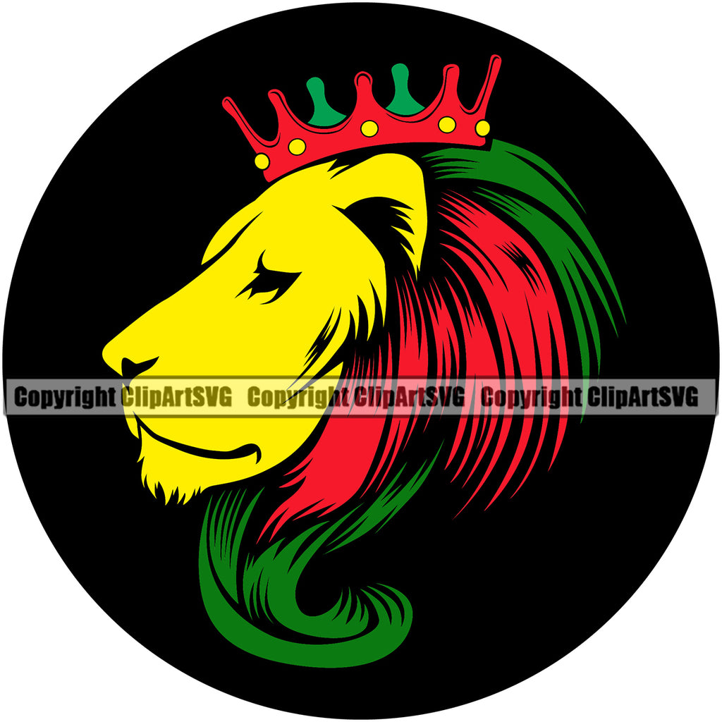 Lion Face Color Design Element Crown On Black Circle Design Element Head Vector Marijuana Legalize Pot Organic Leaf Medical Medicine Health Herb Plant Cannabis Hemp Drug Grass Weed THC Legal Art Logo Clipart SVG