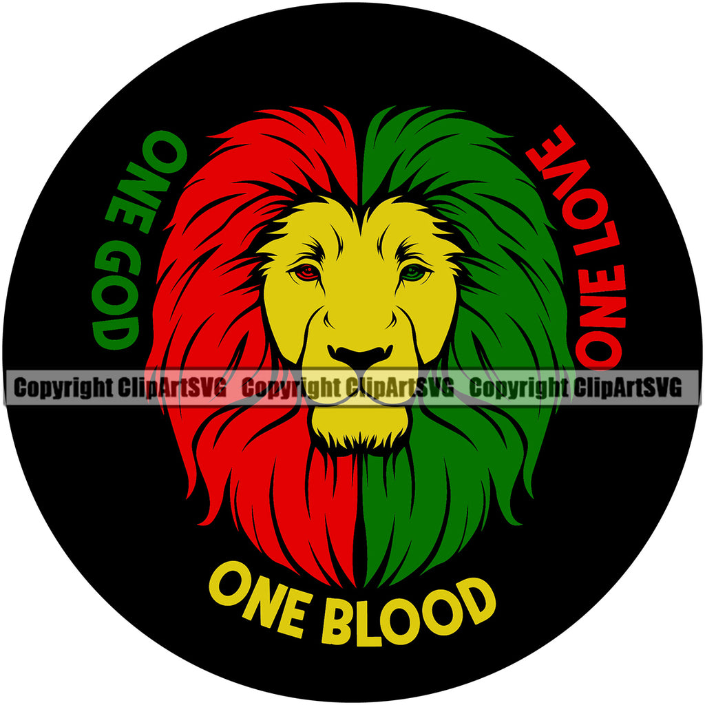 One God One Love One Blood Quote Marijuana Lion Circle Color Design Element Legalize Pot Organic Leaf Medical Medicine Health Herb Plant Cannabis Hemp Drug Grass Weed THC Legal Art Logo Clipart SVG