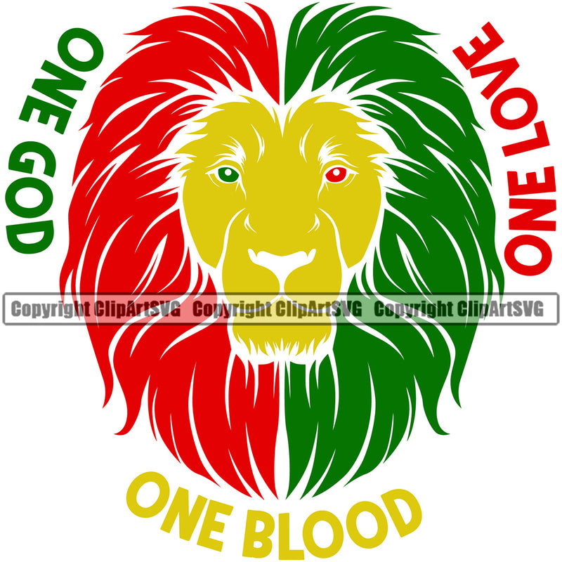 One God One Love One Blood Color Quote Marijuana Legalize Lion Color Design Element White Background Pot Organic Leaf Medical Medicine Health Herb Plant Cannabis Hemp Drug Grass Weed THC Legal Art Logo Clipart SVG