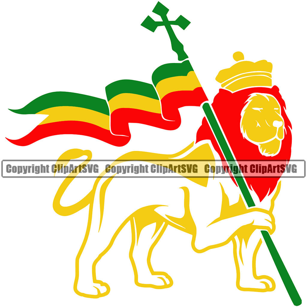 Lion Holding Flag Crown On Head Marijuana Legalize Pot Color Design Element White Background Organic Leaf Medical Medicine Health Herb Plant Cannabis Hemp Drug Grass Weed THC Legal Art Logo Clipart SVG