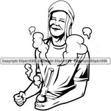 Reggae Man Holding Bong Smoke Black And White BW Design Element Artwork Marijuana Legalize Pot Organic Leaf Medical Medicine Health Herb Plant Cannabis Hemp Drug Grass Weed THC Legal Art Logo Clipart SVG