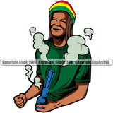 Reggae Man Holding Bong Smoke Wearing Hat Color Design Element Artwork Marijuana Legalize Pot Organic Leaf Medical Medicine Health Herb Plant Cannabis Hemp Drug Grass Weed THC Legal Art Logo Clipart SVG