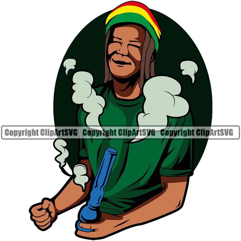 Reggae Man Bong Smoke Circle Wavy Design Element BW Marijuana Legalize Pot Organic Leaf Medical Medicine Health Herb Plant Cannabis Hemp Drug Grass Weed THC Legal Art Logo Clipart SVG