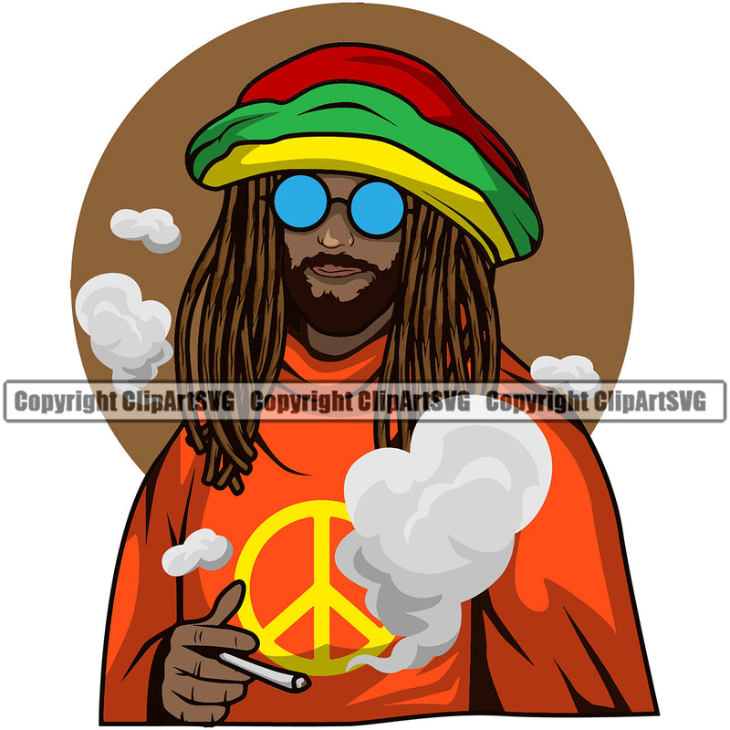 African Man Locus Hair Style Wearing Hat And Sunglass Holding Joint Smoke Design Element Marijuana Legalize Pot Organic Leaf Medical Medicine Health Herb Plant Cannabis Hemp Drug Grass Weed THC Legal Art Logo Clipart SVG