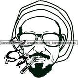 Reggae Man Smoking Black And White BW Wearing Sunglass And Hat Vector Marijuana Legalize Pot Organic Leaf Medical Medicine Health Herb Plant Cannabis Hemp Drug Grass Weed THC Legal Art Logo Clipart SVG