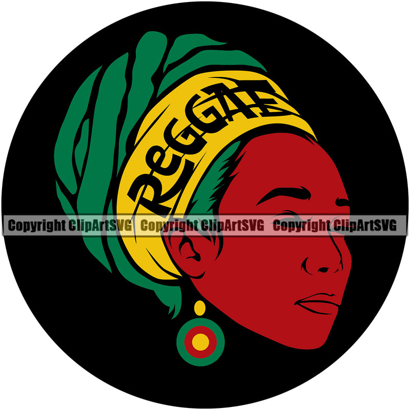 Reggae Woman Face Color Design Element Black Color Circle Logo Side Face Marijuana Legalize Pot Organic Leaf Medical Medicine Health Herb Plant Cannabis Hemp Drug Grass Weed THC Legal Art Logo Clipart SVG