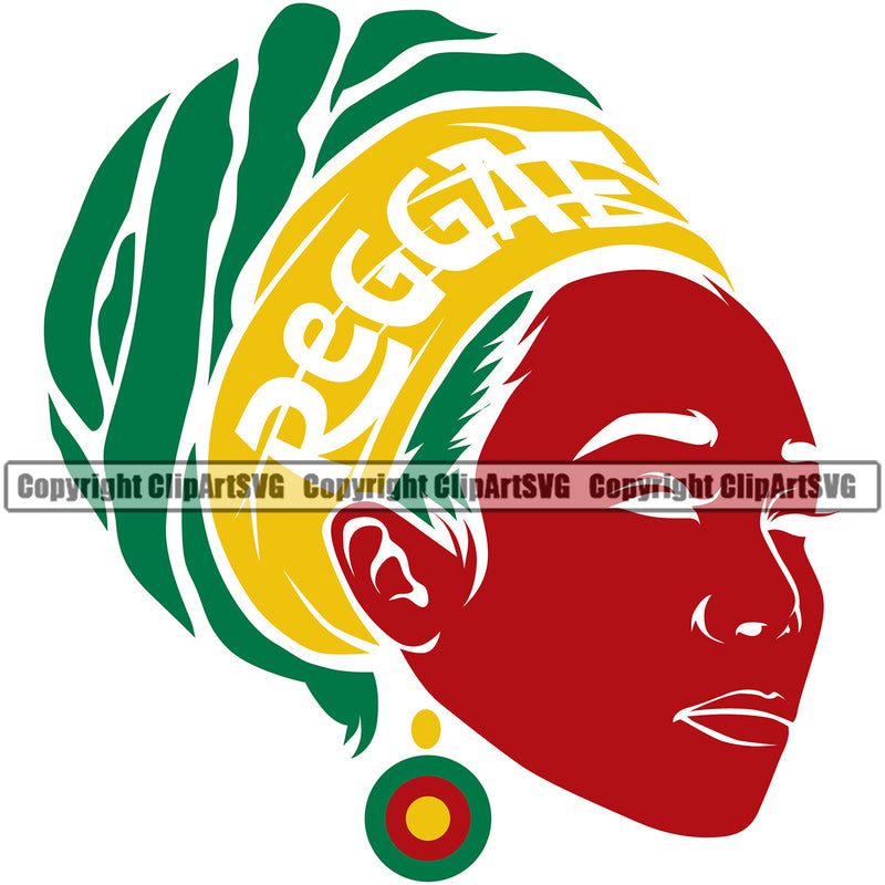 Reggae Silhouette Woman Color Face Design Element White Background Woman Face Design Marijuana Legalize Pot Organic Leaf Medical Medicine Health Herb Plant Cannabis Hemp Drug Grass Weed THC Legal Art Logo Clipart SVG