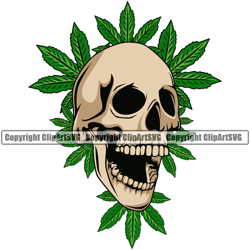Skull Skeleton Color Head Leaf Design Element White Background Marijuana Legalize Pot Organic Leaf Medical Medicine Health Herb Plant Cannabis Hemp Drug Grass Weed THC Legal Art Logo Clipart SVG
