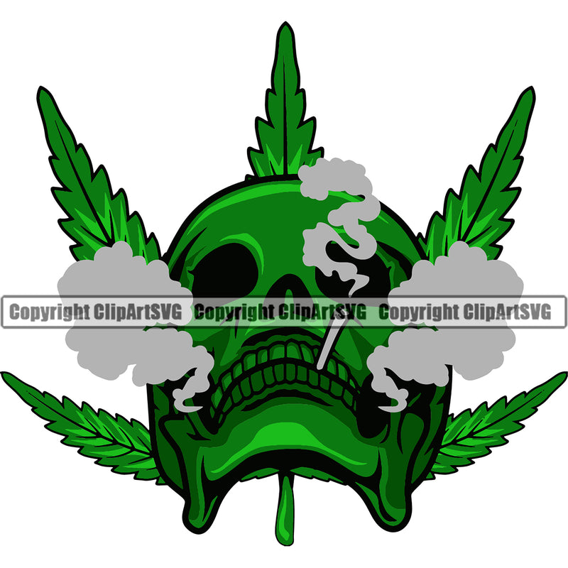 Skull Skeleton Smoking Leaf Design Element Color Vector White Background Marijuana Legalize Pot Organic Leaf Medical Medicine Health Herb Plant Cannabis Hemp Drug Grass Weed THC Legal Art Logo Clipart SVG