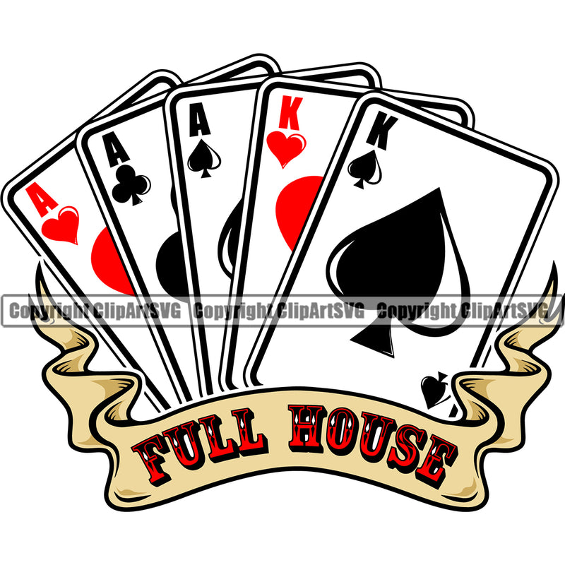 Full House Color Quote Poker Casino Texas Hold EM Game Arc Ribbon White Background Design Element Gamble Gabler Gambling Winner Play Bet Win Las Vegas Jackpot Chip Art Design Logo  Clipart SVG